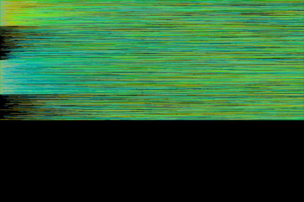 Schwarzer Farbraum, der im oberen Teil des Bildes aus feinen grünen und gelben Streifen besteht