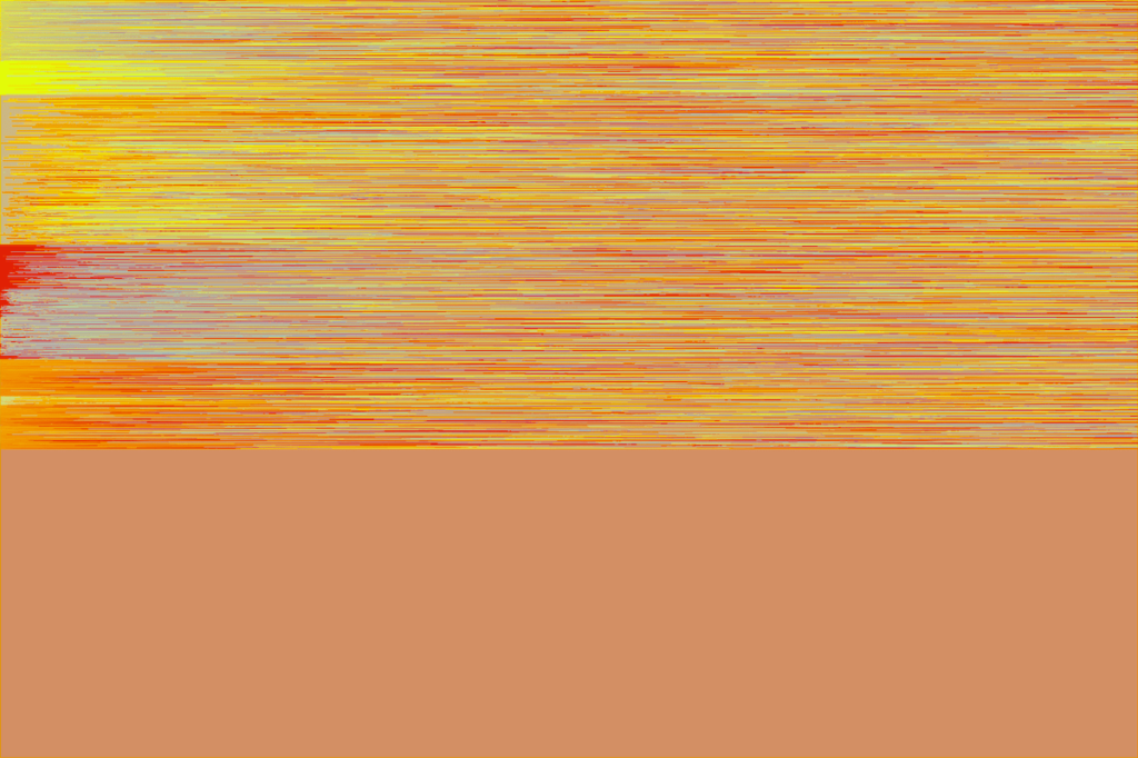 Oranger Farbraum, der im oberen Teil des Bildes aus feinen roten und gelben Streifen besteht
