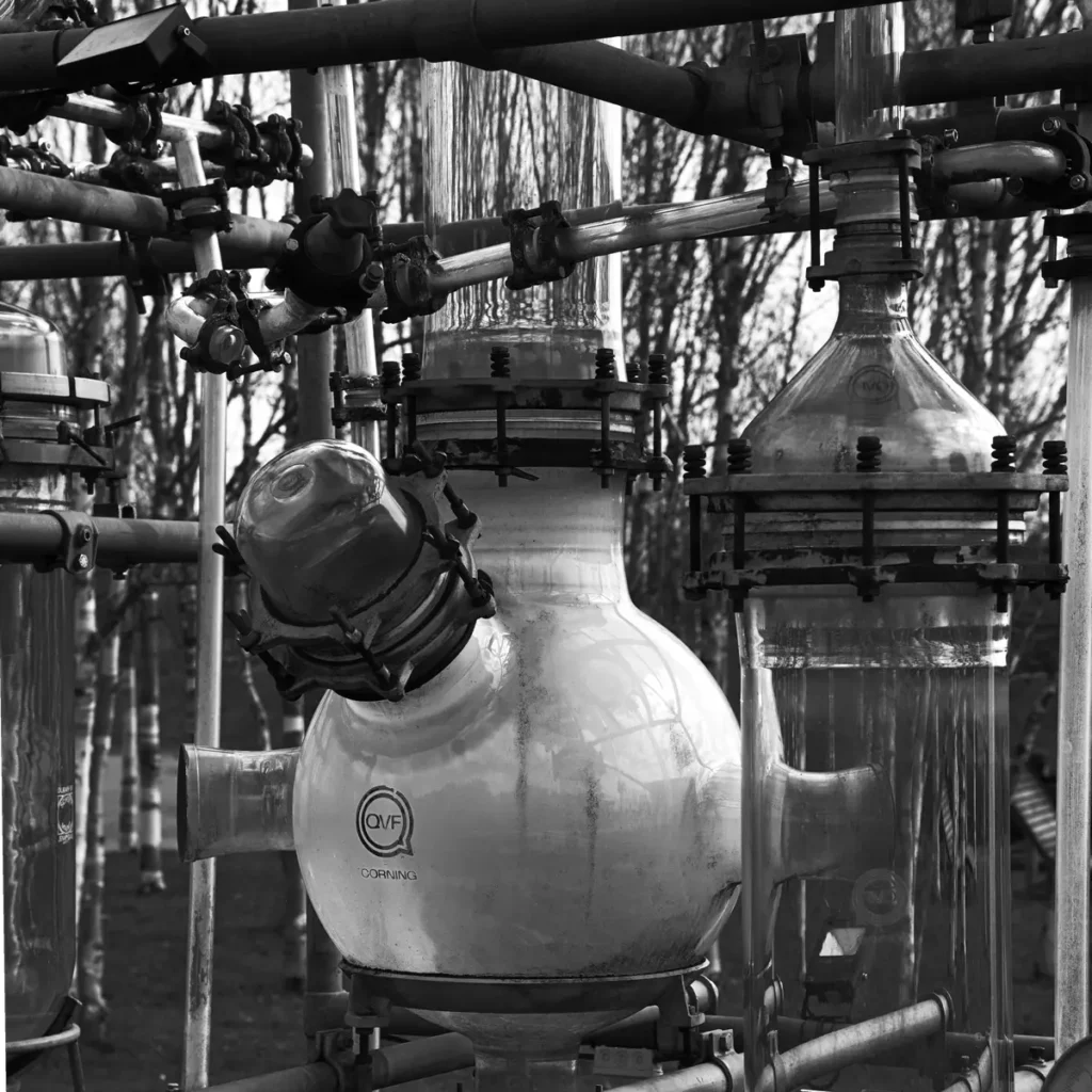 Anordnung von Glaskolben und Röhren